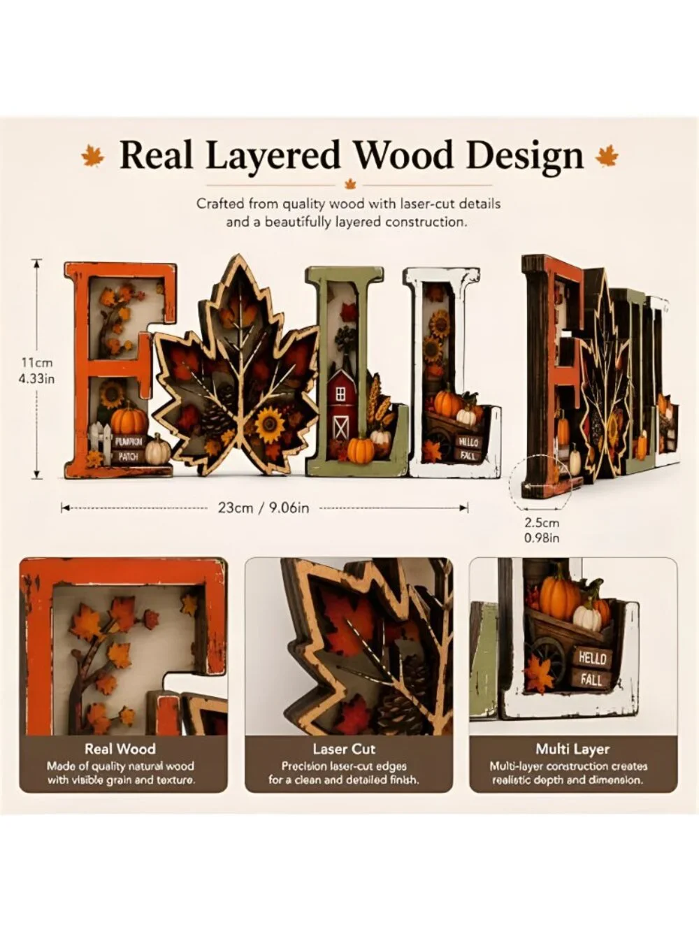 Fall Decorations for Home 2026, 3D Wooden Fall Decor with Harvest Autumn Sign